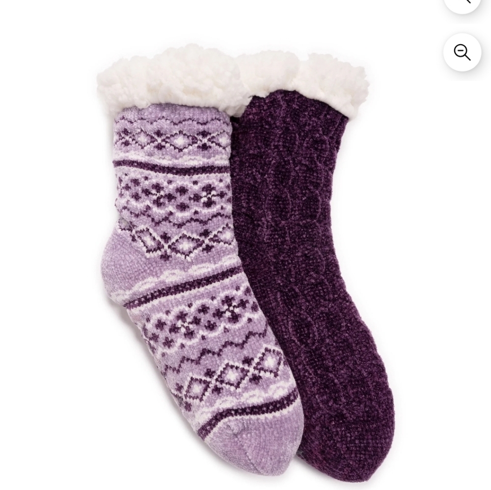Muk Luks Purple Plush Cabin Socks 2 Pair Pack - L/XL - Picture 4 of 5